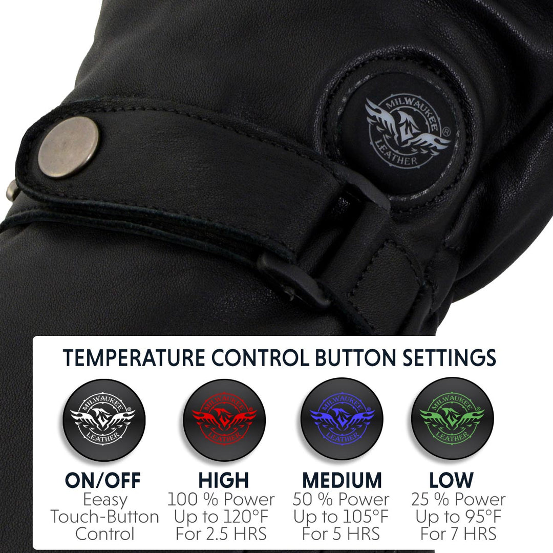 Milwaukee Leather MG7519SET Men’s Black Leather Heated Winter Gloves for Motorcycle Ski Hiking &amp; i-Touch