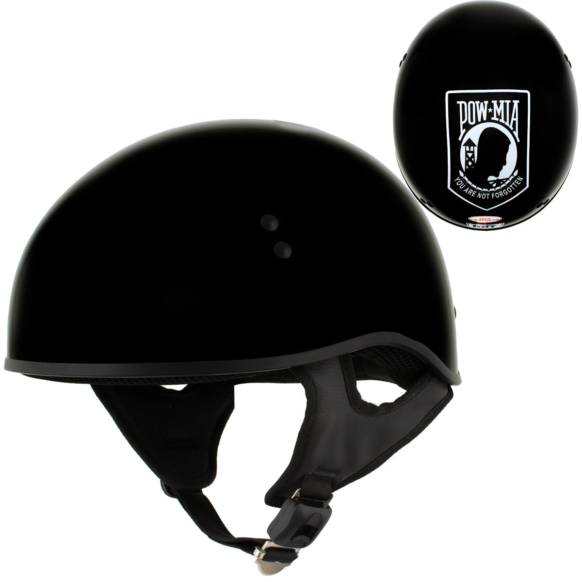 bike helmet half Hot Leathers HLD1004 POW Gloss Black Motorcycle DOT Approved Skull Cap Half Biker Helmet