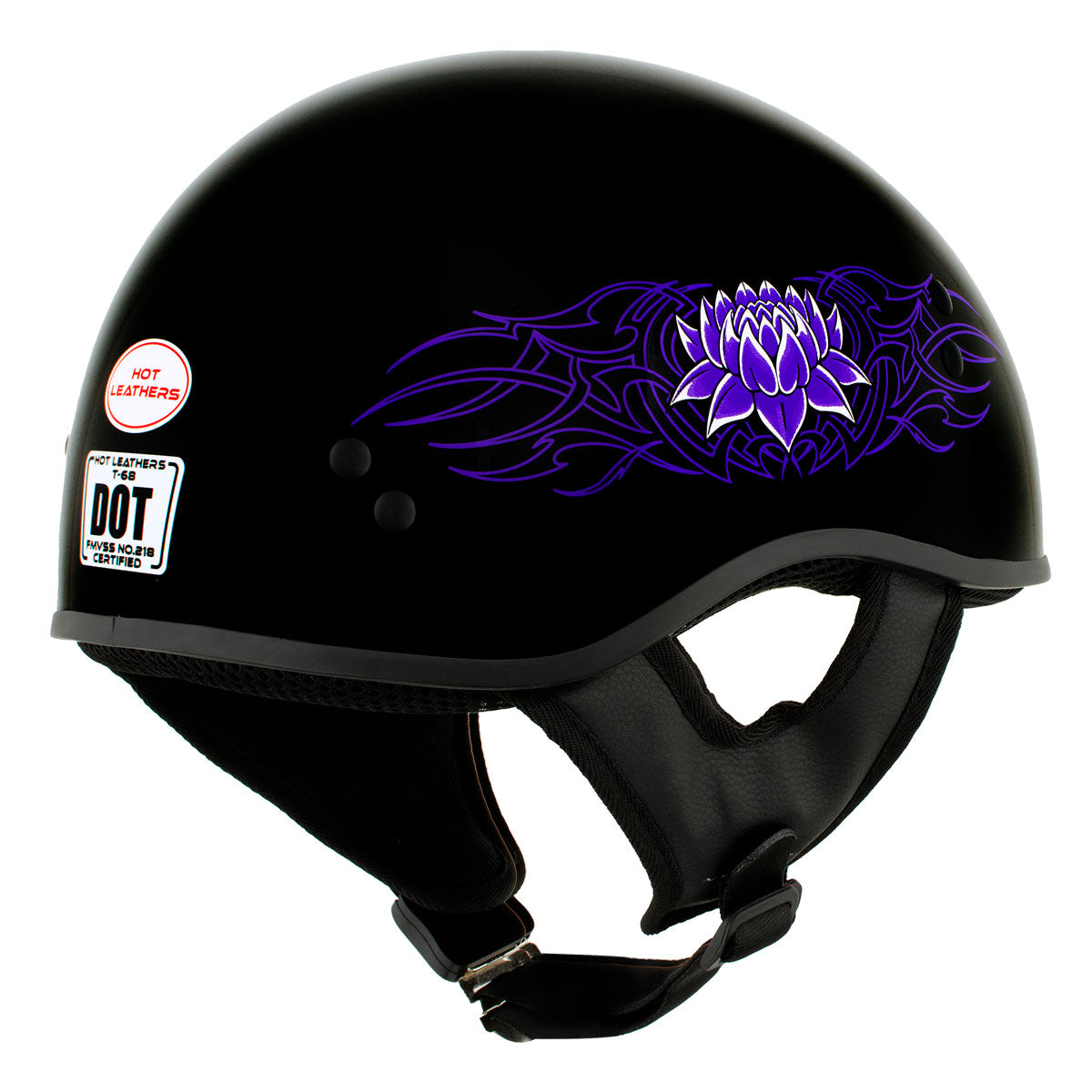dot approved motorcycle helmets canada Hot Leathers HLD1005 Lady Lotus Gloss Black Motorcycle DOT Approved Skull Cap Half Helmet for Men and Women Biker