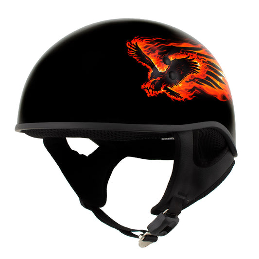 Hot Leathers HLD1006 Black Out Eagle Motorcycle DOT Approved Skull Cap Half Helmet Bikers