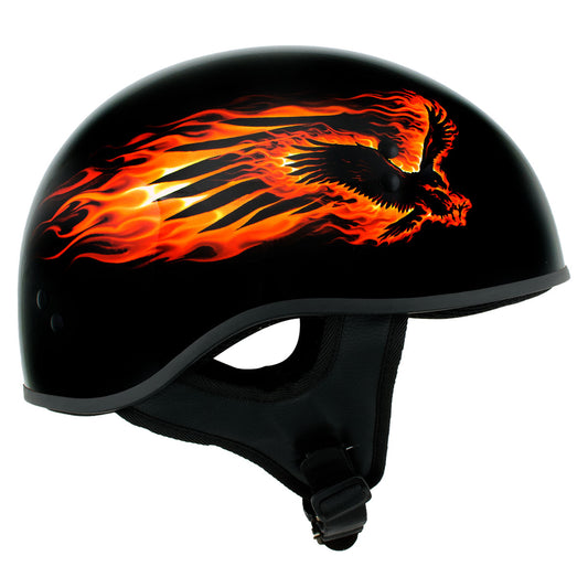 Hot Leathers HLD1006 Black Out Eagle Motorcycle DOT Approved Skull Cap Half Helmet Bikers
