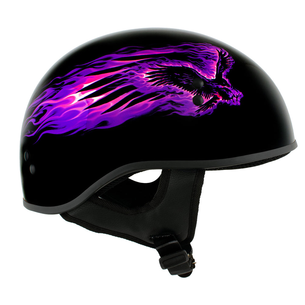 Hot Leathers HLD1007 Black Out Eagle Gloss Black Motorcycle DOT Skull Cap Half Helmet Biker