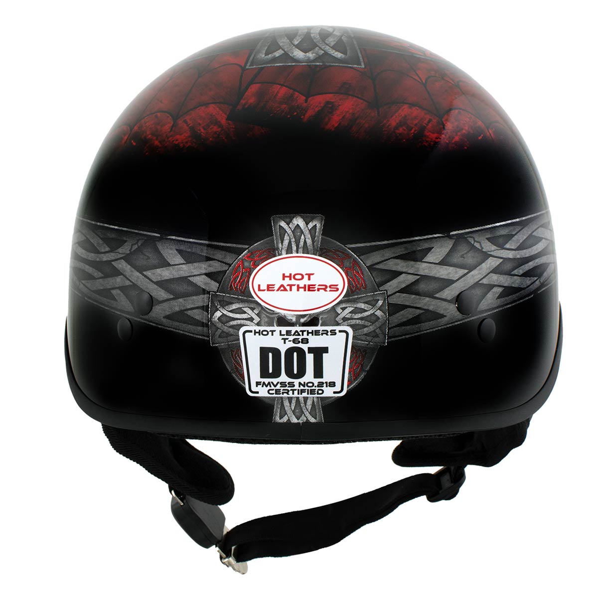 Hot Leathers HLD1008 Black 'Celtic Cross' Motorcycle DOT Approved Skull Cap Half Helmet for Men and Women Biker