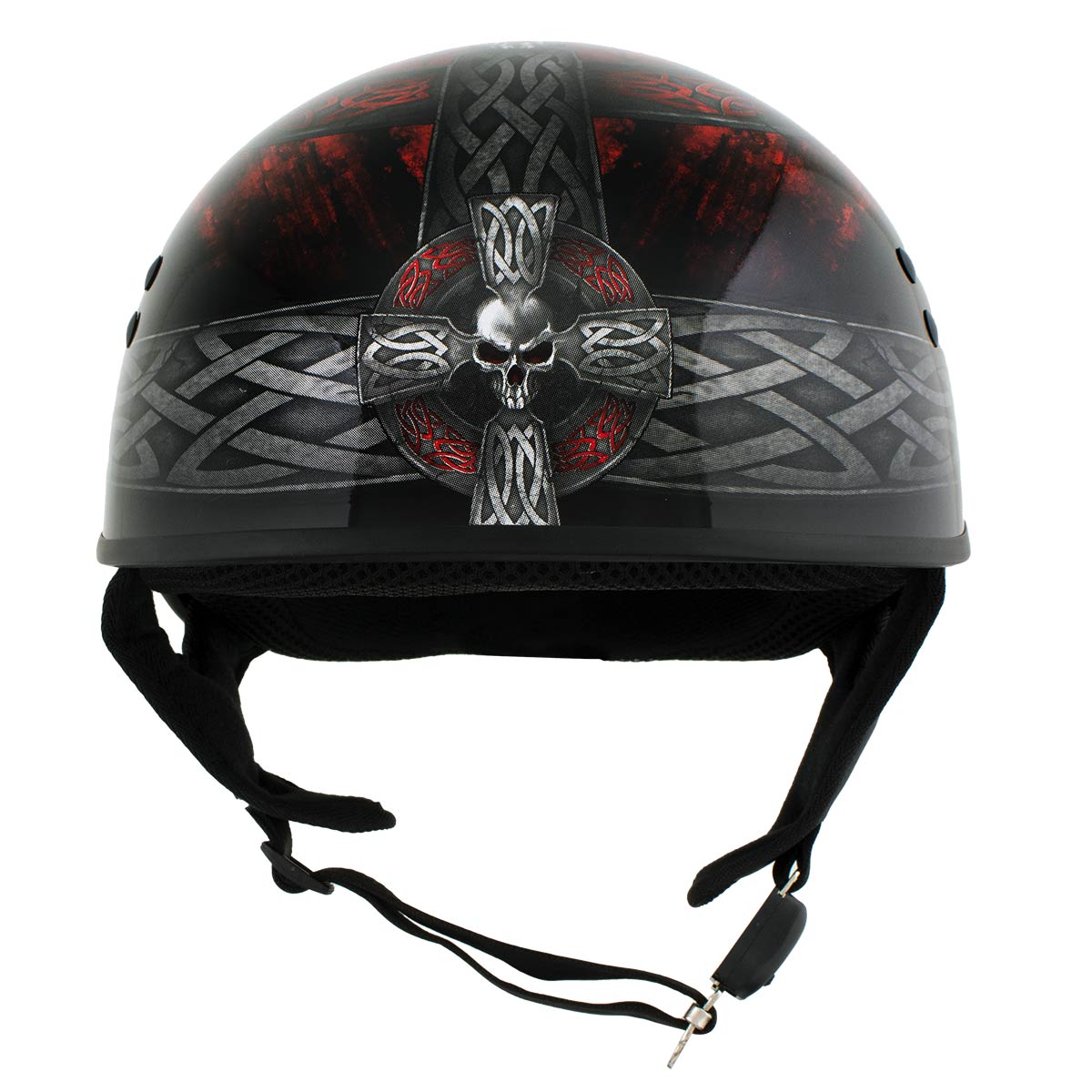 Hot Leathers HLD1008 Black 'Celtic Cross' Motorcycle DOT Approved Skull Cap Half Helmet for Men and Women Biker