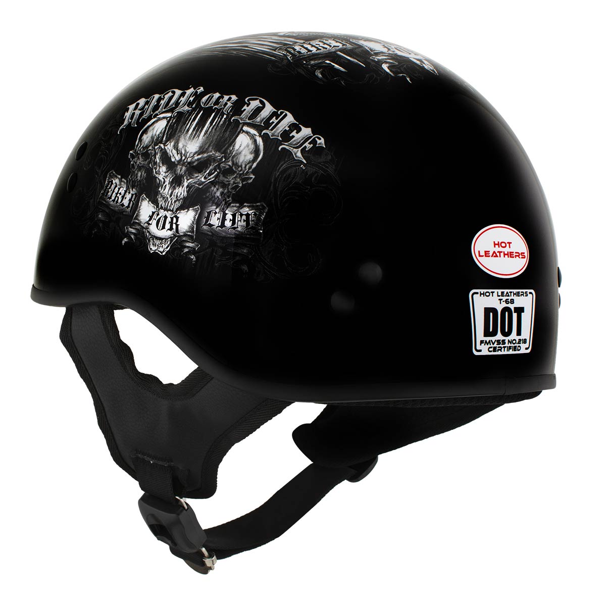 Hot Leathers HLD1016 Ride or Die Gloss Black Motorcycle DOT Skull