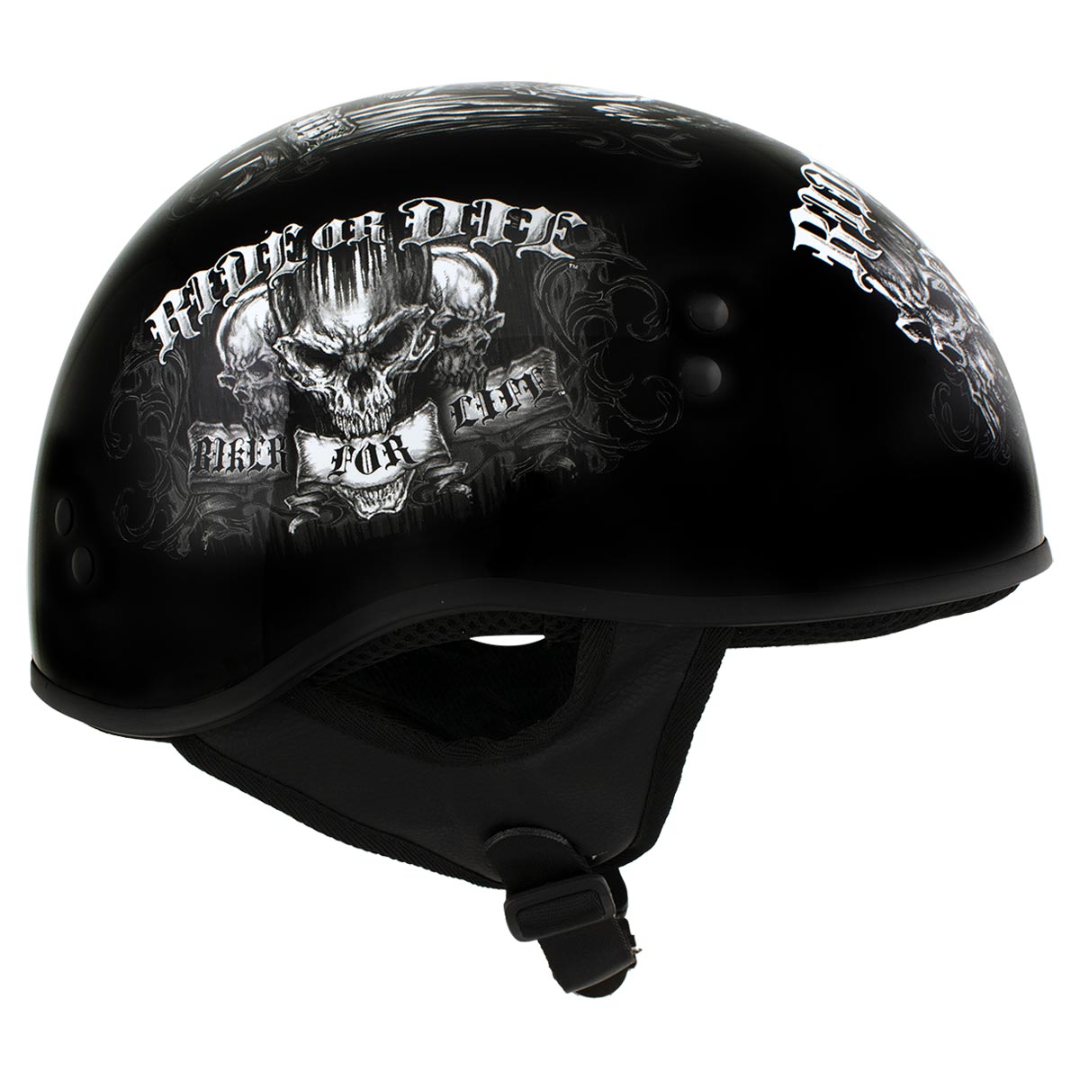 cholo motorcycle helmet Hot Leathers HLD1016 Ride or Die Gloss Black Motorcycle DOT Skull Cap Half Helmet Biker