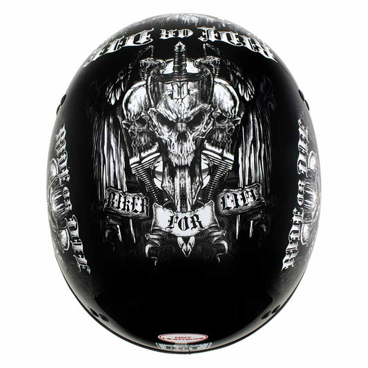 Hot Leathers HLD1016 Ride or Die Gloss Black Motorcycle DOT Skull Cap Half Helmet Biker
