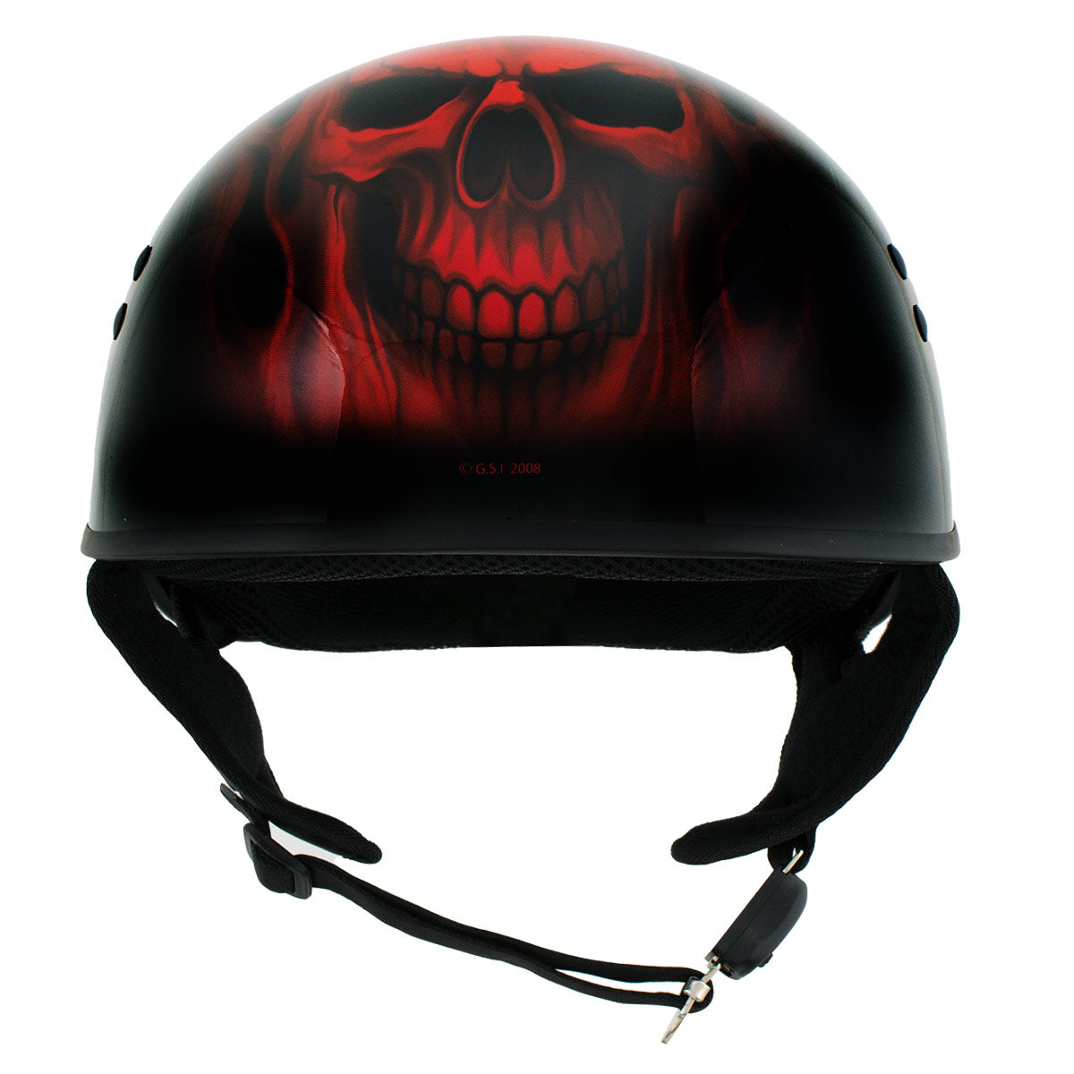 dot certified skull motorcycle helmet Hot Leathers HLD1018 Black Red Flame Skull Motorcycle DOT Approved Skull Cap Half Helmet Biker
