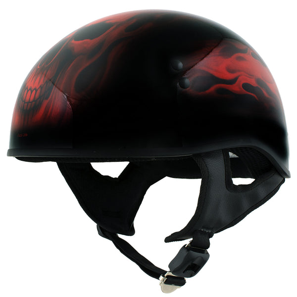 chrome half helmet motorcycle Hot Leathers HLD1018 Black Red Flame Skull Motorcycle DOT Approved Skull Cap Half Helmet Biker