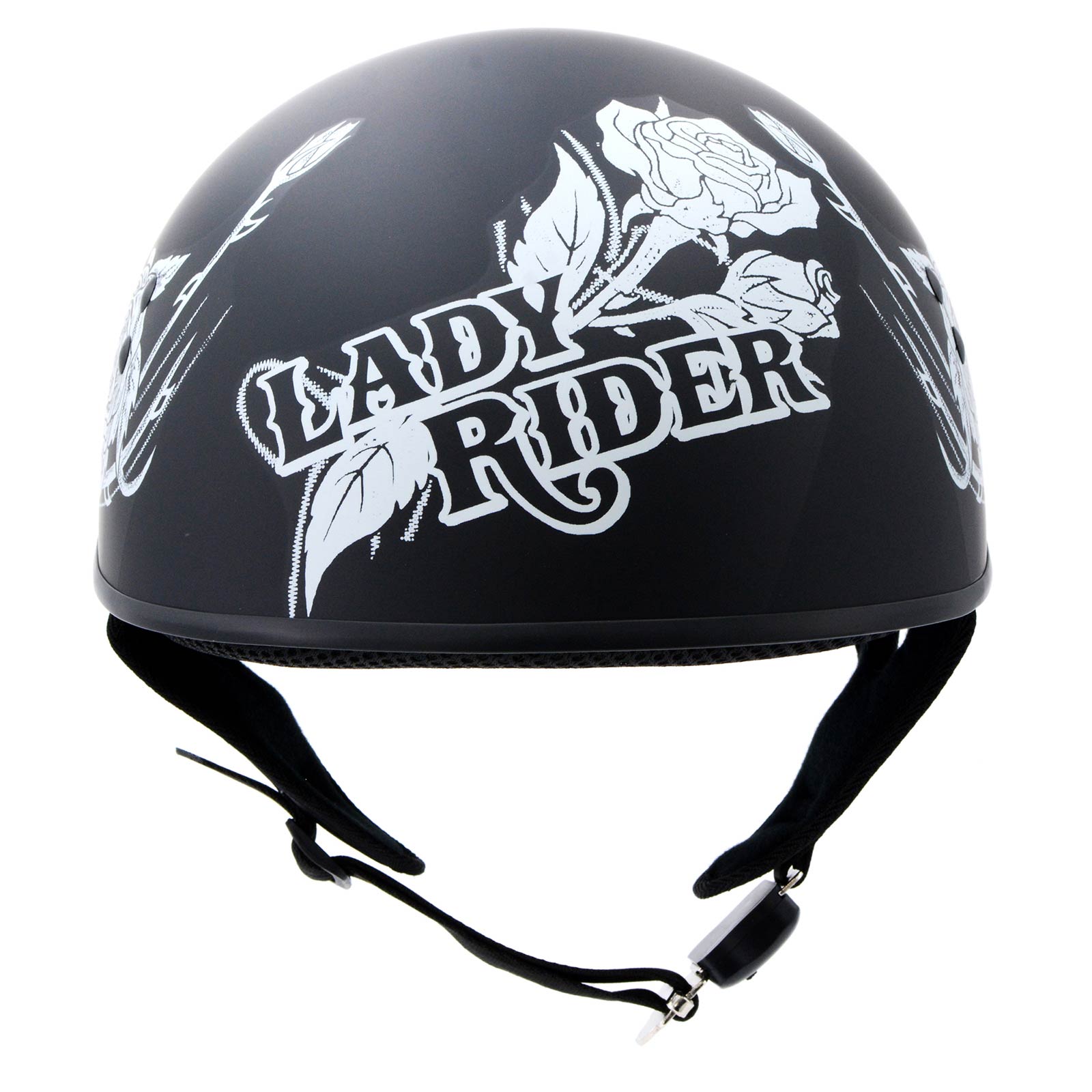 Hot Leathers HLD1021 'Lady Rider' Flat Black Motorcycle DOT Approved Skull Cap Half Biker Helmet Hot Leathers HLD1021 'Lady Rider' Flat Black Motorcycle DOT Approved Skull Cap Half Biker Helmet