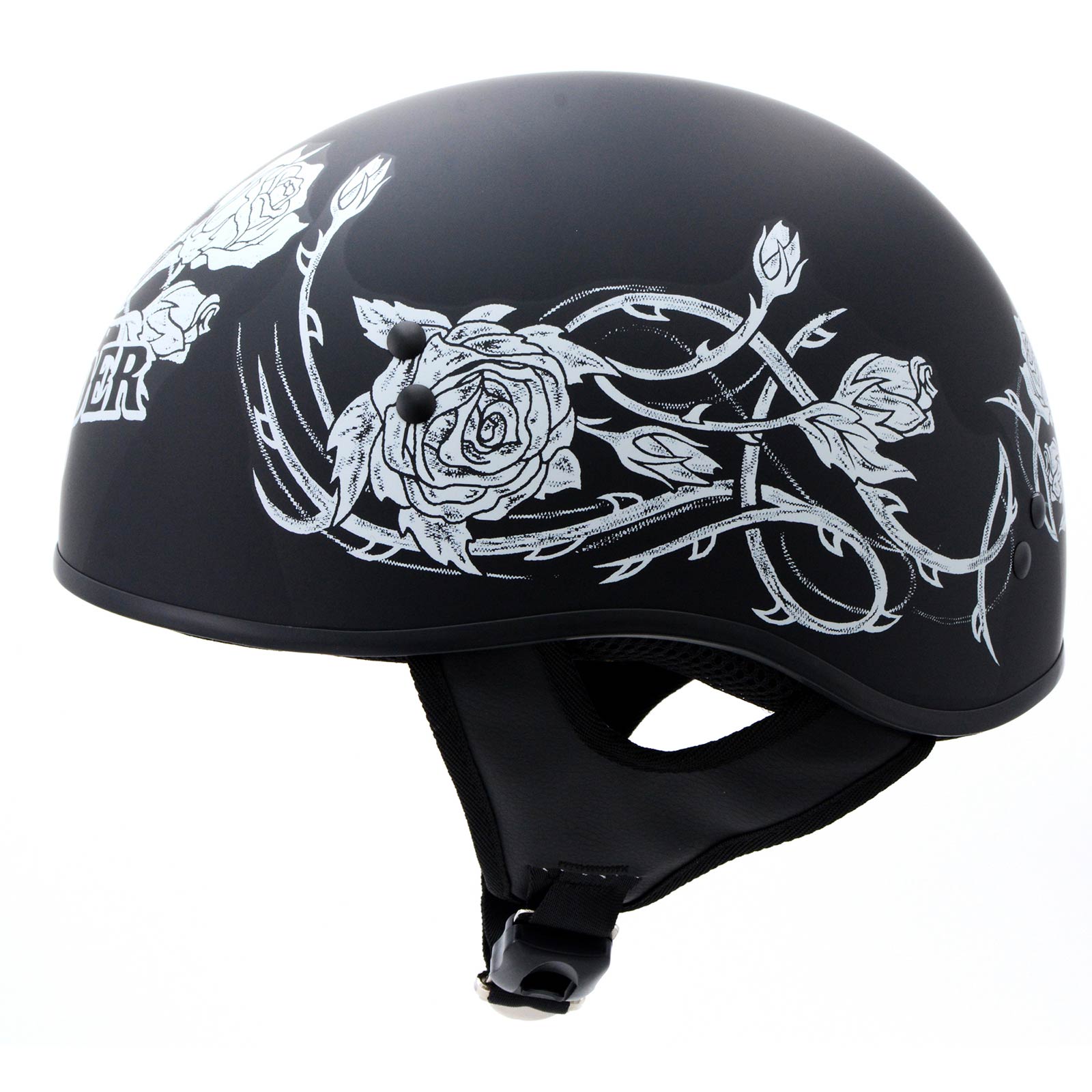 cool half motorcycle helmets Hot Leathers HLD1021 'Lady Rider' Flat Black Motorcycle DOT Approved Skull Cap Half Biker Helmet