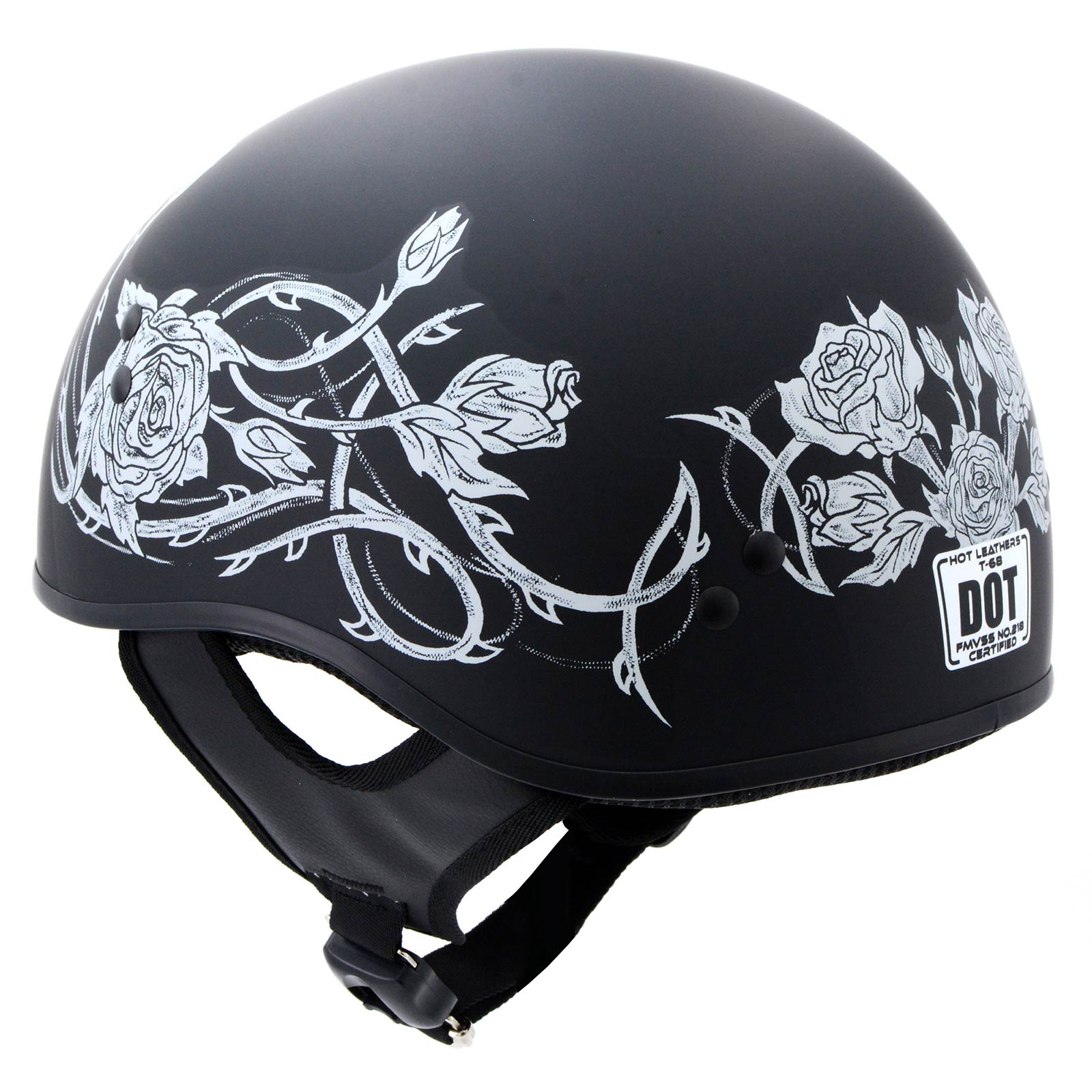 dot certified skull motorcycle helmet Hot Leathers HLD1021 'Lady Rider' Flat Black Motorcycle DOT Approved Skull Cap Half Biker Helmet