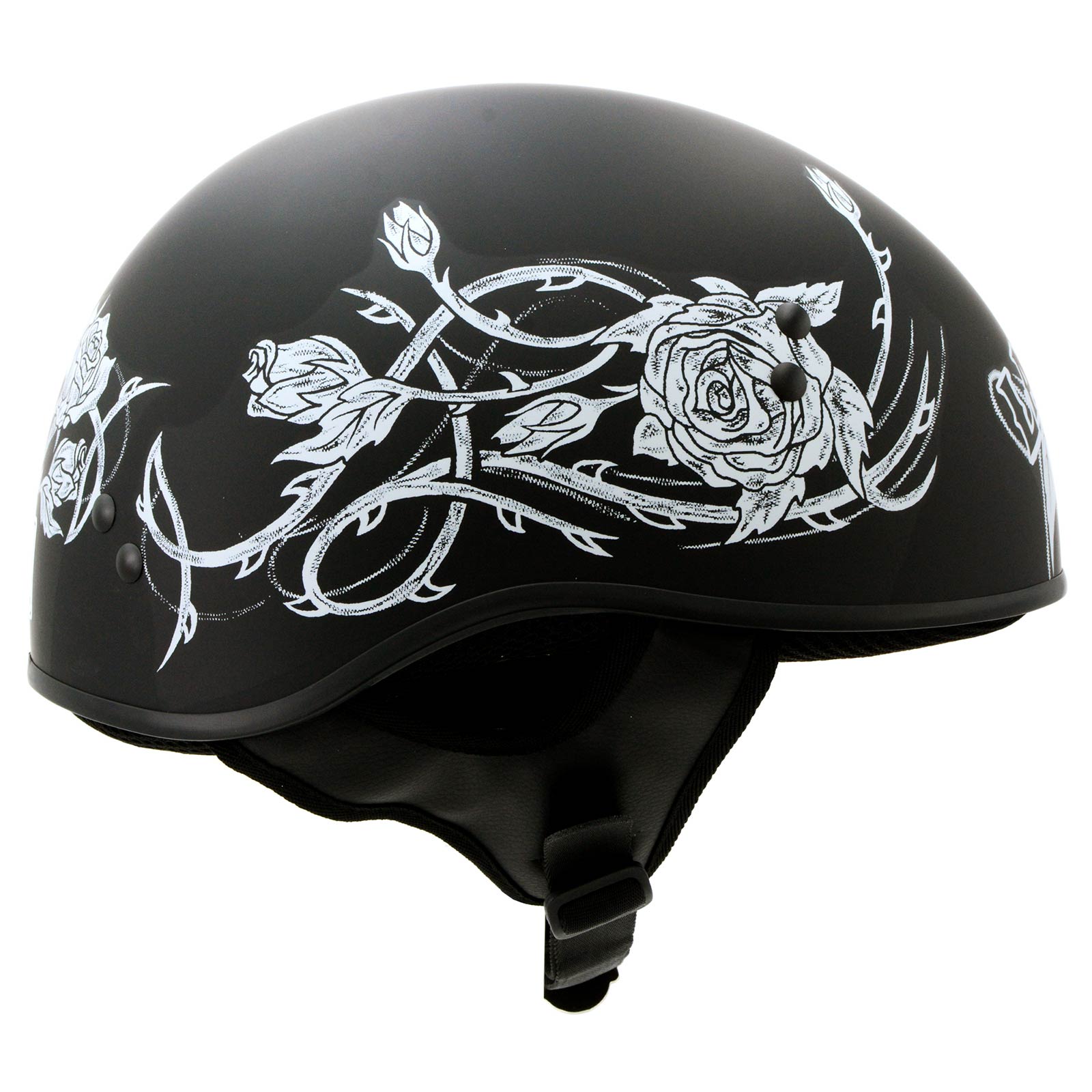 Hot Leathers HLD1021 'Lady Rider' Flat Black Motorcycle DOT Approved Skull Cap Half Biker Helmet Hot Leathers HLD1021 'Lady Rider' Flat Black Motorcycle DOT Approved Skull Cap Half Biker Helmet