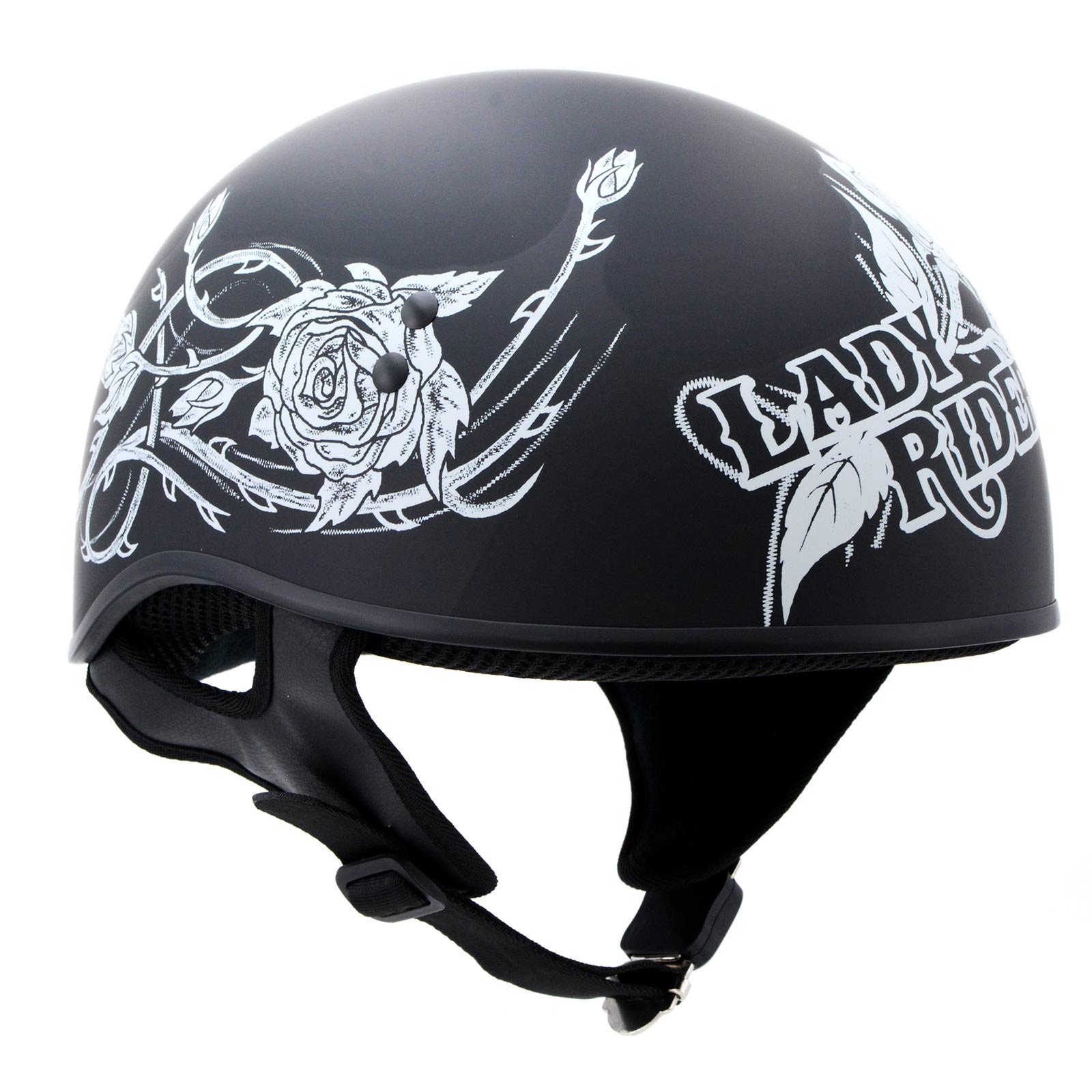 dot harley motorcycle helmets Hot Leathers HLD1021 'Lady Rider' Flat Black Motorcycle DOT Approved Skull Cap Half Biker Helmet