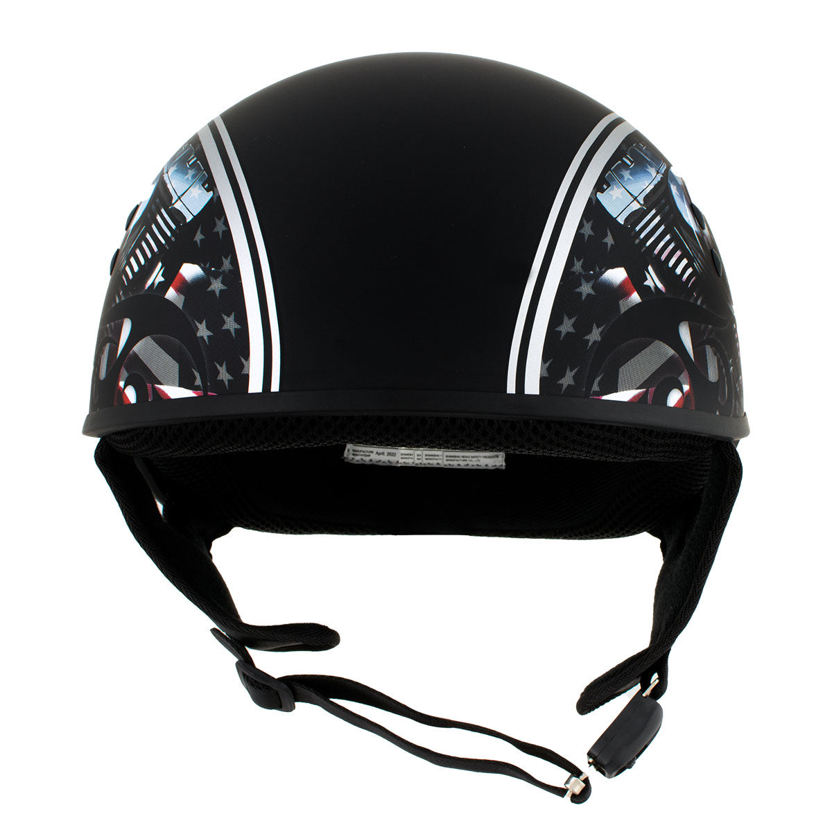 black motorcycle helmet hot heat Hot Leathers HLD1023 V-Twin Eagle Flat Black Motorcycle DOT Skull Cap Half Helmet Biker