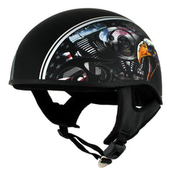 Hot Leathers HLD1023 V-Twin Eagle Flat Black Motorcycle DOT Skull Cap Half Helmet Biker
