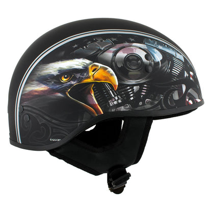 Hot Leathers HLD1023 'V-Twin Eagle' Flat Black Motorcycle DOT Skull Cap Half Helmet for Men and Women Biker