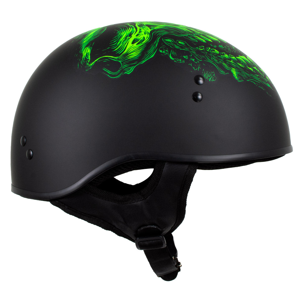 Hot Leathers HLD1030 Flat Black Shredder Motorcycle DOT Approved Skull Cap Half Helmet Biker Flat Black / Large