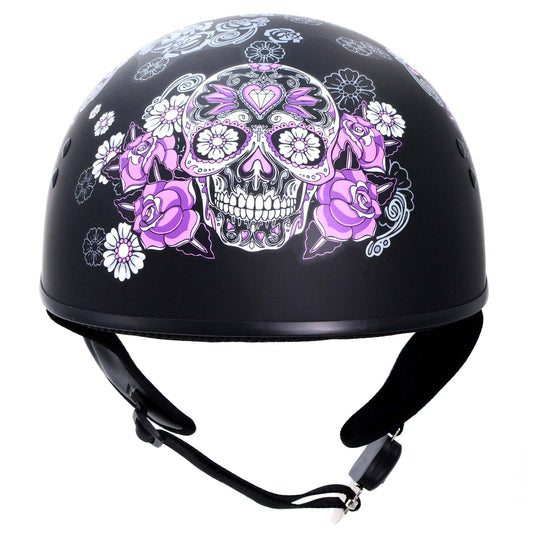 Hot Leathers HLD1031 Sugar Skull Flat Black Motorcycle DOT Approved Skull Cap Half Biker Helmet