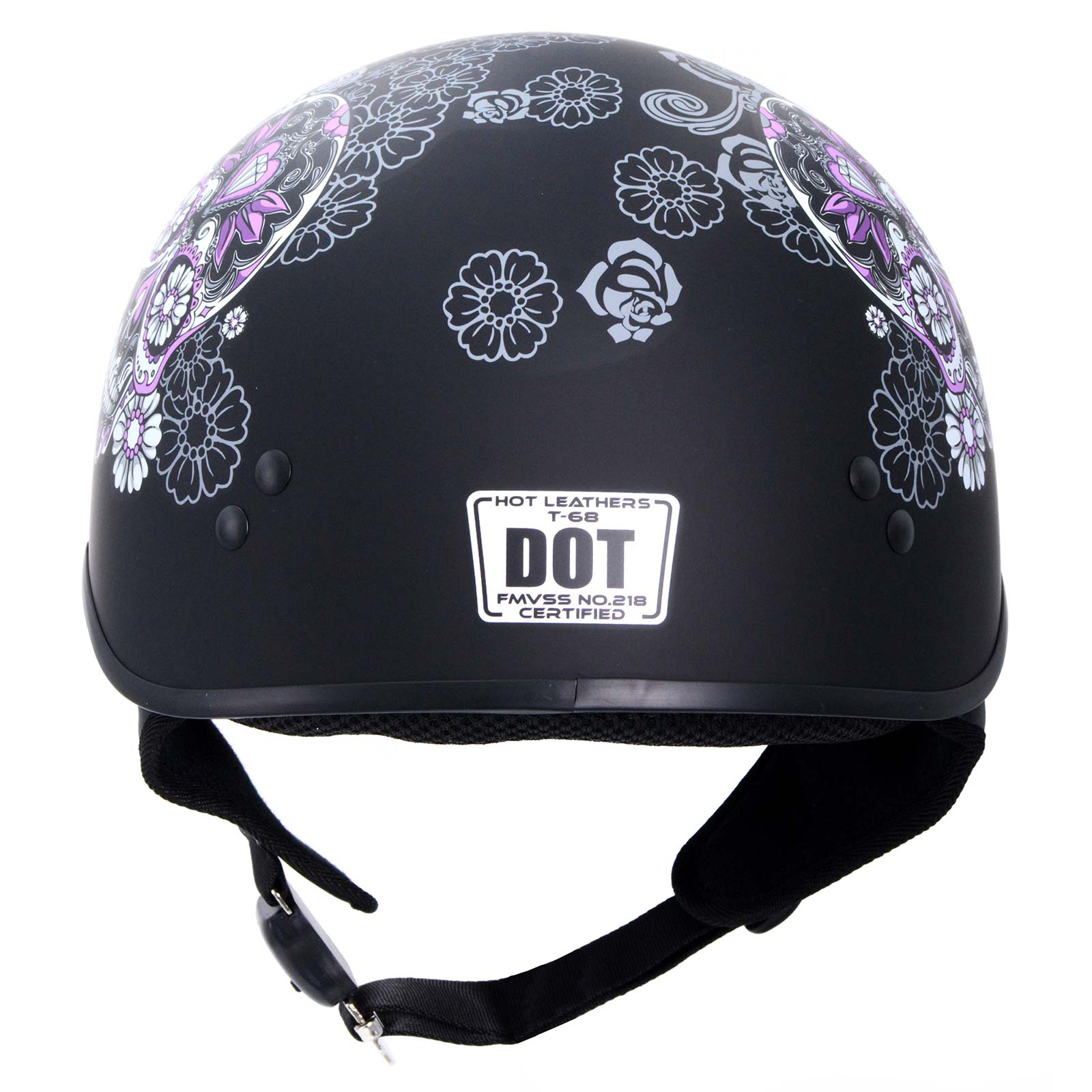 dot certified women's motorcycle helmet Hot Leathers HLD1031 Sugar Skull Flat Black Motorcycle DOT Approved Skull Cap Half Biker Helmet