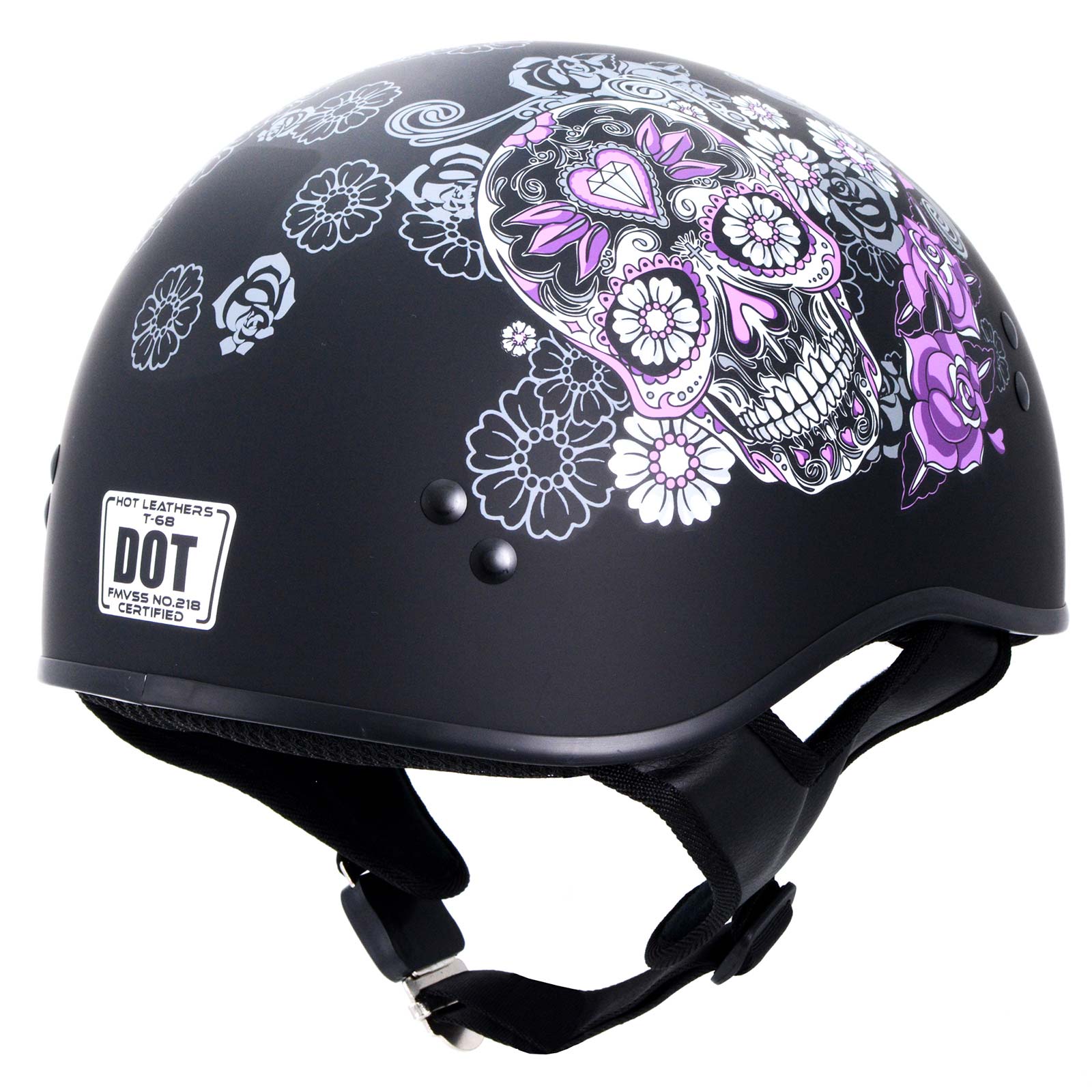 Hot Leathers HLD1031 Sugar Skull Flat Black Motorcycle DOT