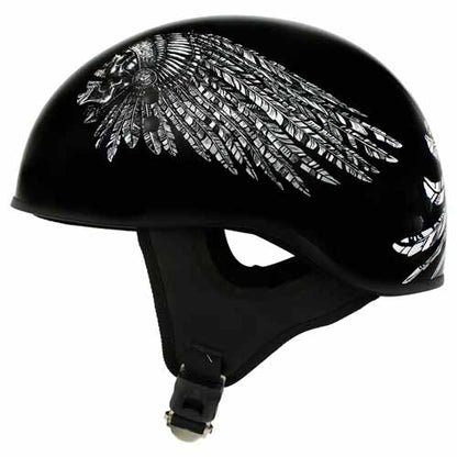 Hot Leathers HLD1032 Black 'Indian Skull' Motorcycle DOT Approved Skull Cap Half Helmet for Men and Women Biker