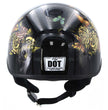 Hot Leathers HLD1034 Butterfly Lock Gloss Black Motorcycle DOT Approved Skull Cap Half Biker Helmet