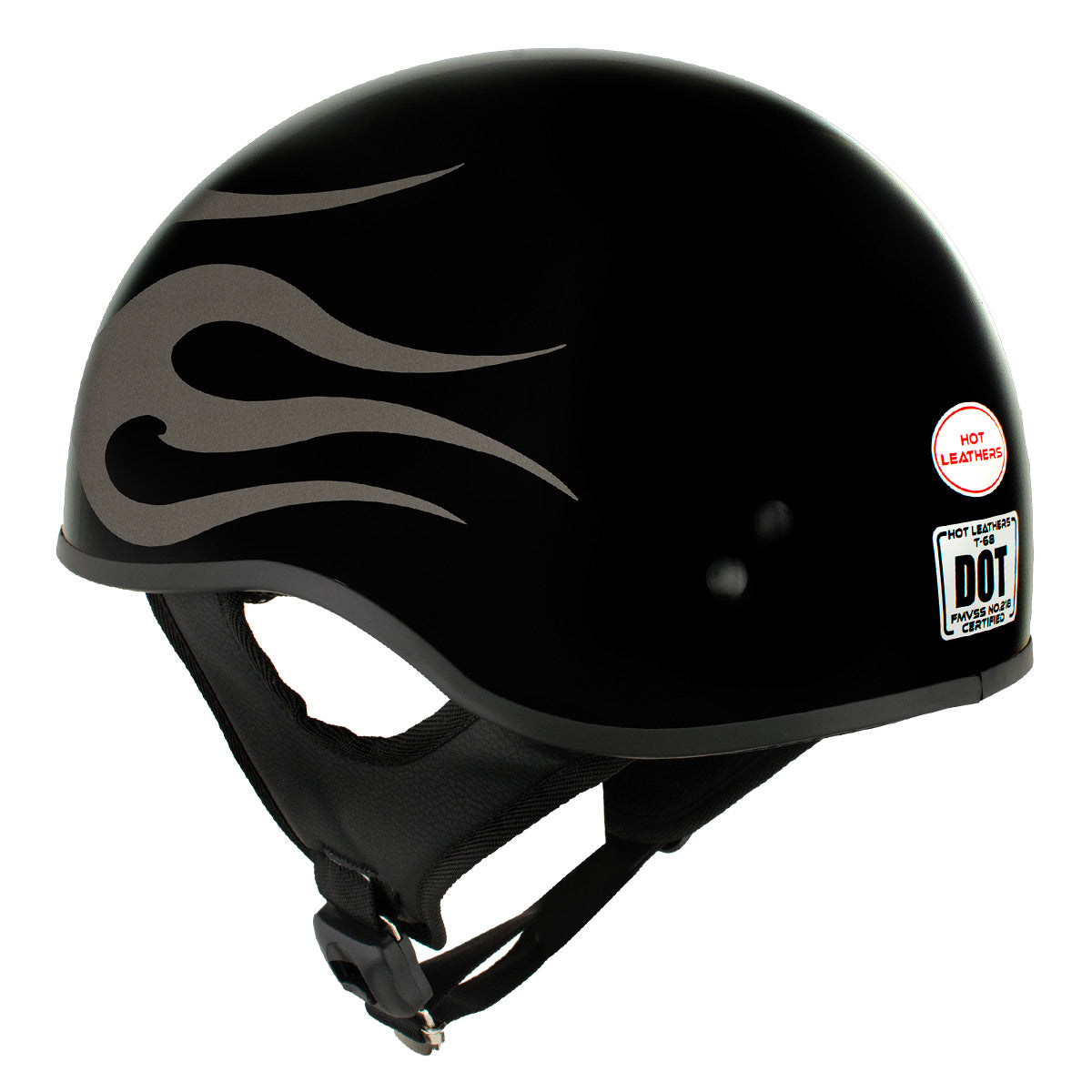 black motorcycle helmet too hot Hot Leathers HLD1036 Silver Flames Gloss Black Motorcycle DOT Approved Skull Cap Half Helmet