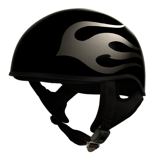 Hot Leathers HLD1036 Silver Flames Gloss Black Motorcycle DOT