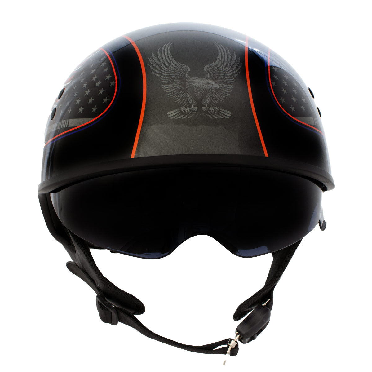 Hot Leathers HLD1037 Gloss Black 'Up Wing Eagle USA' Advanced DOT Unisex Half Helmet with Drop Down Tinted Visor