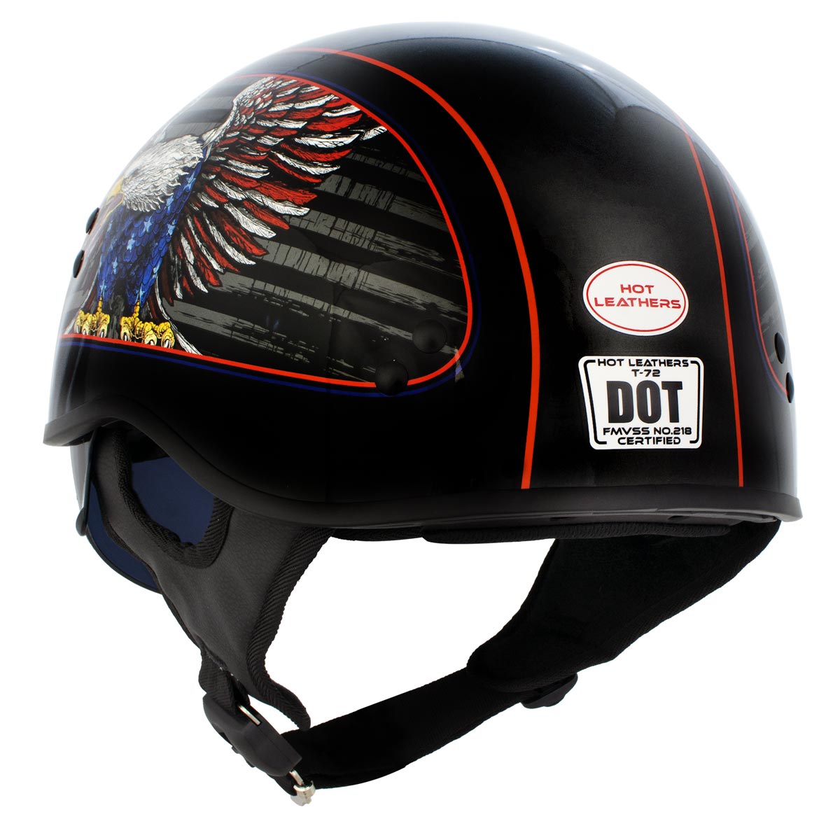eagle motorcycle helmet full face Hot Leathers HLD1037 Gloss Black 'Up Wing Eagle USA' Advanced DOT Unisex Half Helmet with Drop Down Tinted Visor