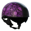 Hot Leathers HLD1039 Gloss Black Purple Skull Bouquet Advanced DOT Unisex Half Helmet w/ Drop Down Visor