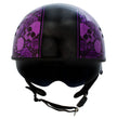 Hot Leathers HLD1039 Gloss Black Purple Skull Bouquet Advanced DOT Unisex Half Helmet w/ Drop Down Visor