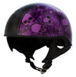 Hot Leathers HLD1039 Gloss Black Purple Skull Bouquet Advanced DOT Unisex Half Helmet w/ Drop Down Visor