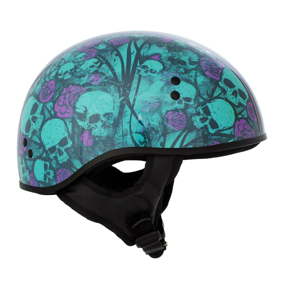Hot Leathers HLD1041 Gloss Black Skull Bones Bolt Advanced DOT Approved Half Helmet Biker