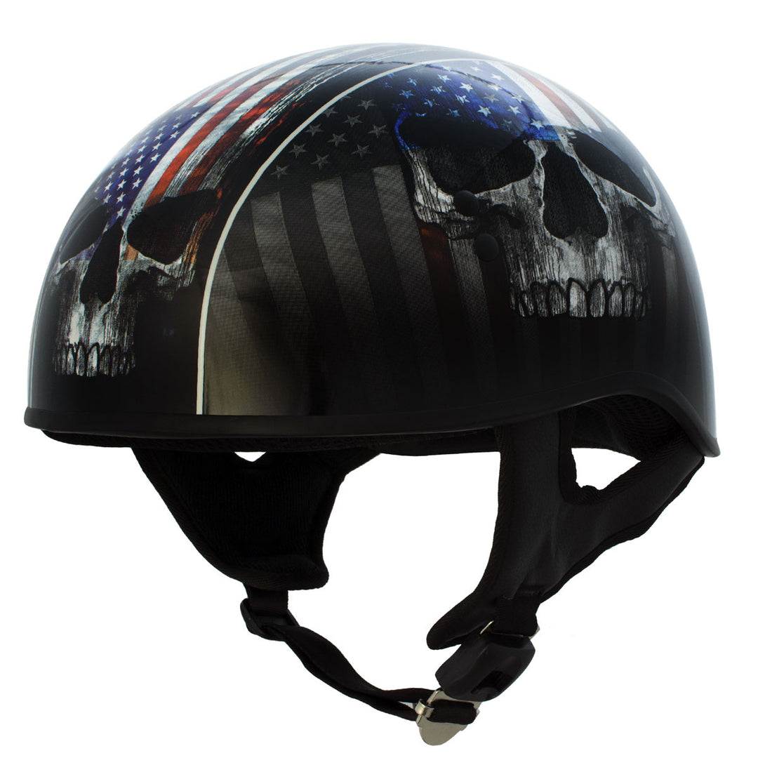Hot Leathers HLD1042 Gloss Black Warrior Bullet Advanced DOT Approved Skull Half Helmet Biker