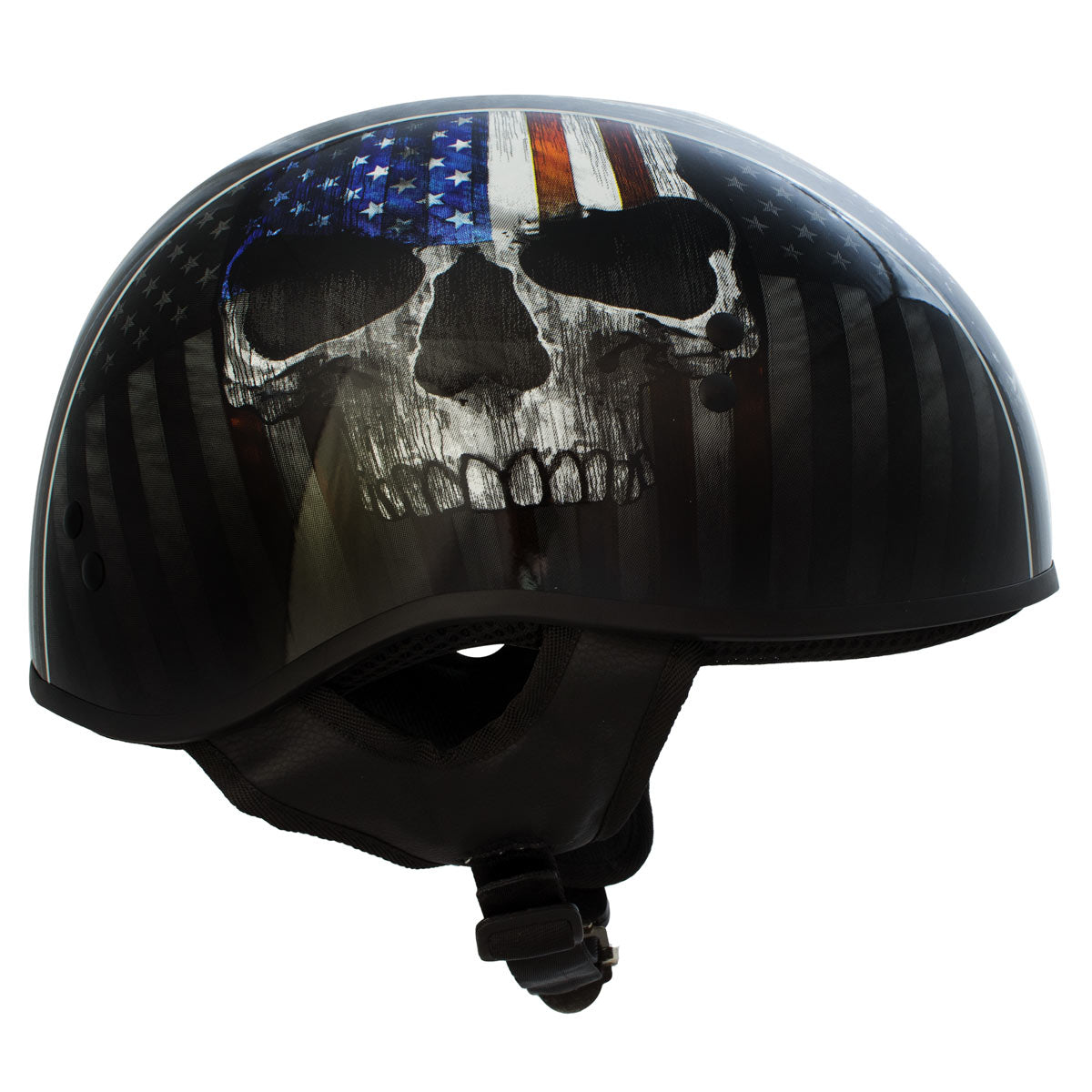 cholo motorcycle helmet Hot Leathers HLD1042 Gloss Black Warrior Bullet Advanced DOT Approved Skull Half – Milwaukee Motorcycle Clothing Co