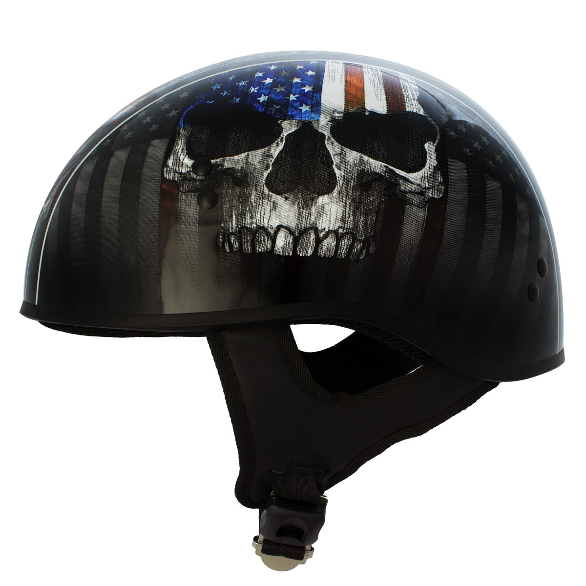 Hot Leathers HLD1042 Gloss Black 'Warrior Bullet' Advanced DOT Approved Skull Half Helmet for Men and Women Biker