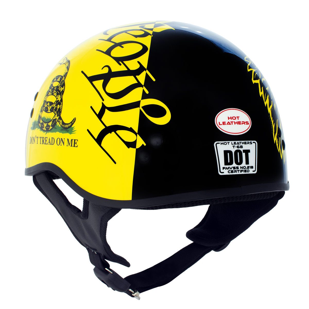 Hot Leathers HLD1046 Gloss Black and Yellow 'We The People' Advanced DOT Skull Half Helmet for Men and Women