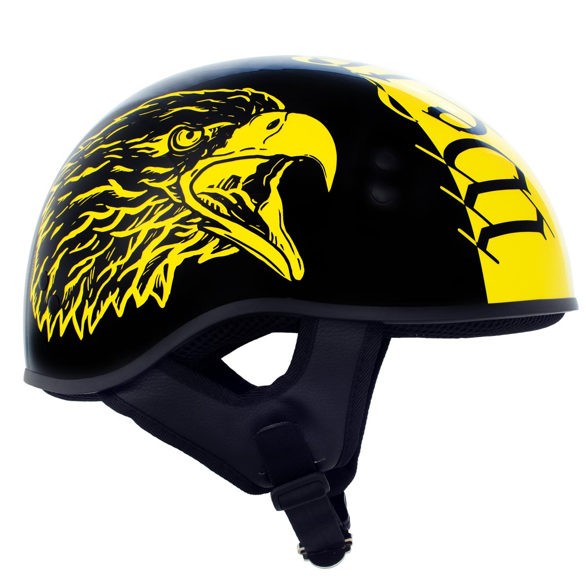 black and yellow motorcycle helmets Hot Leathers HLD1046 Gloss Black and Yellow 'We The People' Advanced DOT Skull Helmet
