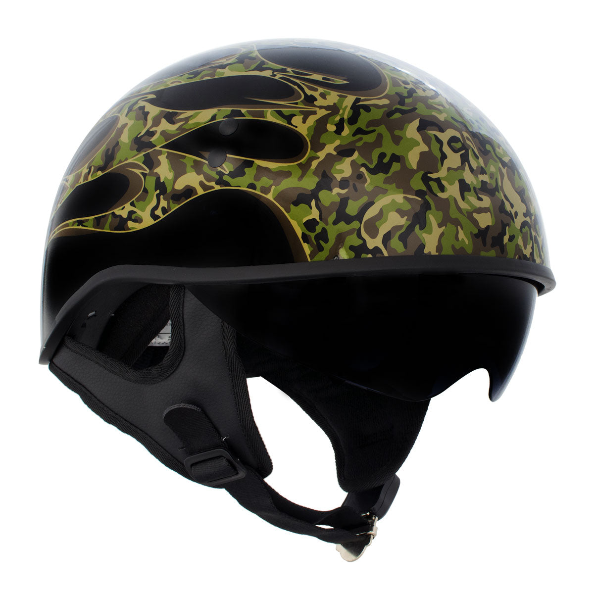 Hot Leathers HLD1047 Gloss Black Camo Skull Flames DOT Skull Half