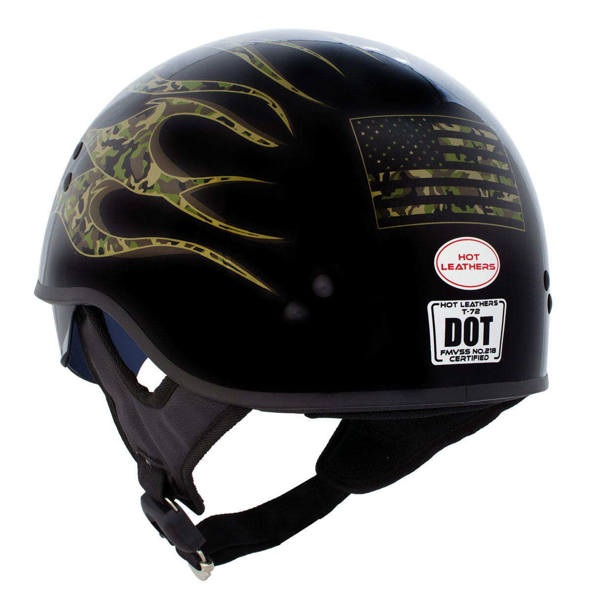 Hot Leathers HLD1047 Gloss Black Camo Skull Flames DOT Skull Half