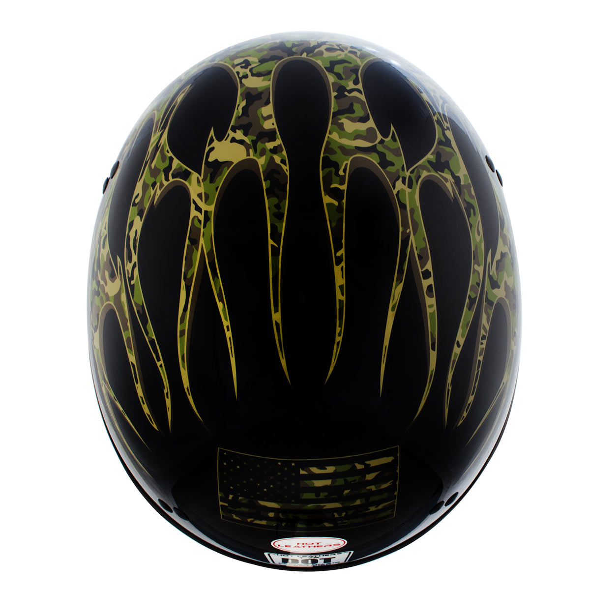 cool flame motorcycle helmet Hot Leathers HLD1047 Gloss Black 'Camo Skull Flames' Advanced DOT Skull Half Helmet with Drop Down Tinted Visor