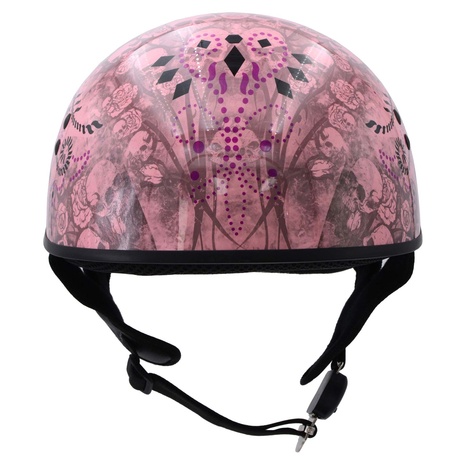 black and pink skull motorcycle helmet Hot Leathers HLD1048 Live, Love Ride Gloss Pink Motorcycle DOT Approved Skull Cap Half Biker Helmet