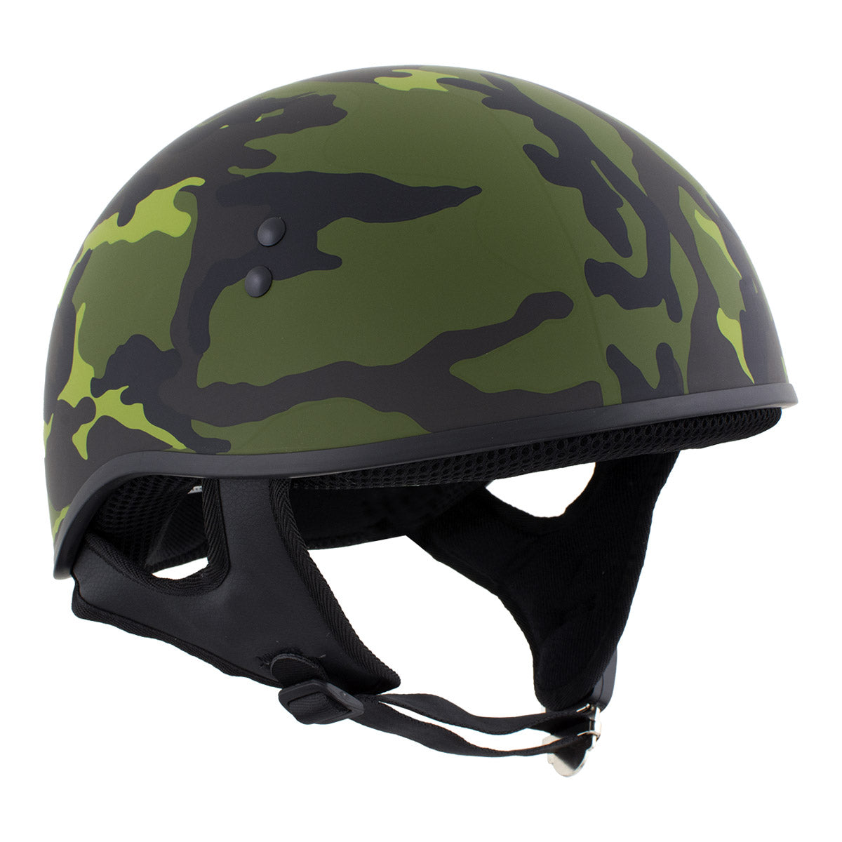 Hot Leathers Camo Matte Green Motorcycle Skull Cap Half Helmet for Men and Women DOT Approved HLD1049