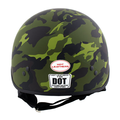 Hot Leathers Camo Matte Green Motorcycle Skull Cap Half Helmet for Men and Women DOT Approved HLD1049