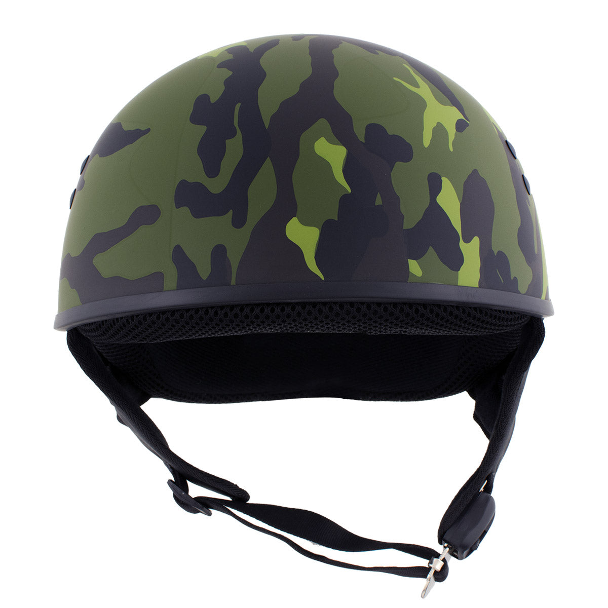 Hot Leathers Camo Matte Green Motorcycle Skull Cap Half Helmet for Men and Women DOT Approved HLD1049