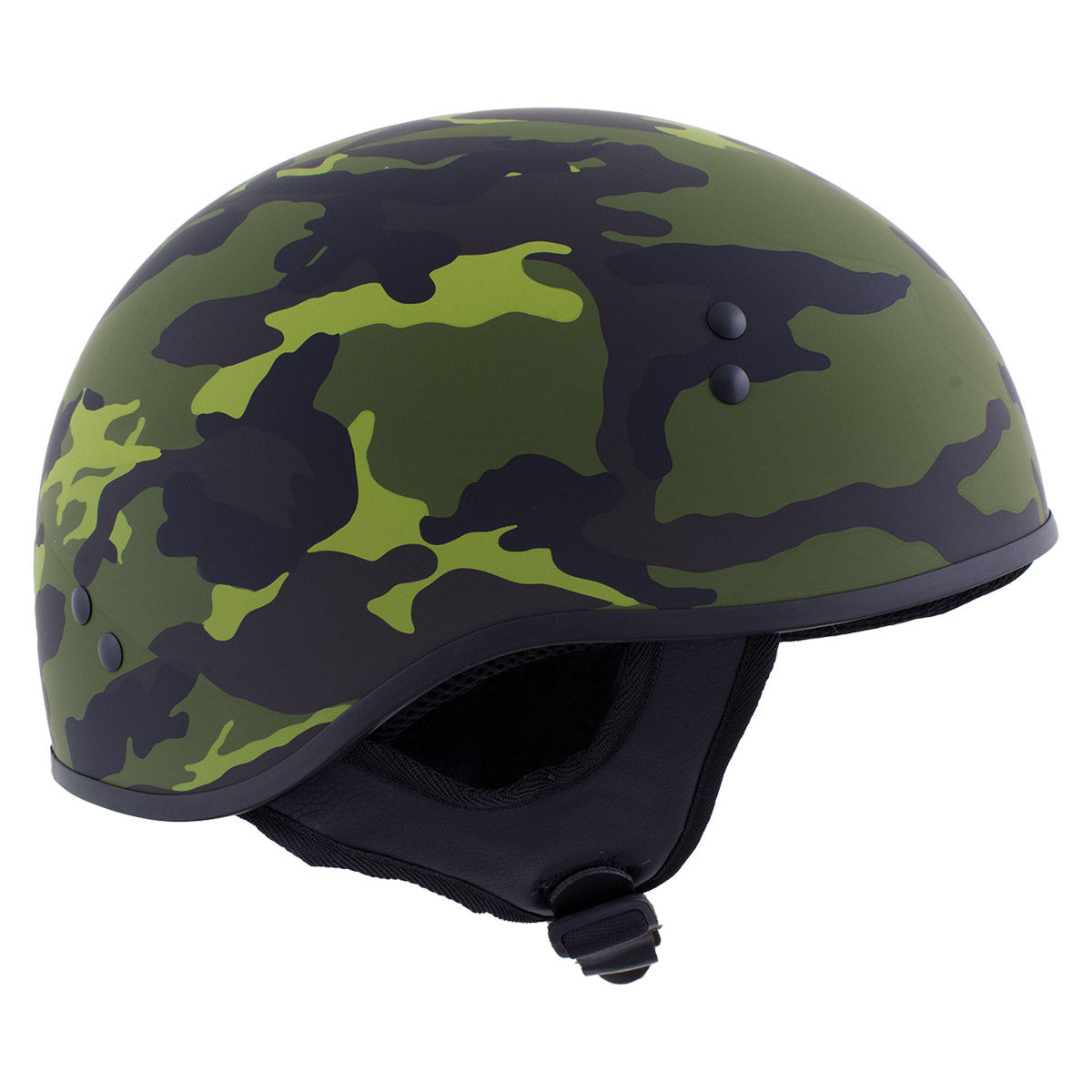 Hot Leathers Camo Matte Green Motorcycle Skull Cap Half Helmet for Men and Women DOT Approved HLD1049