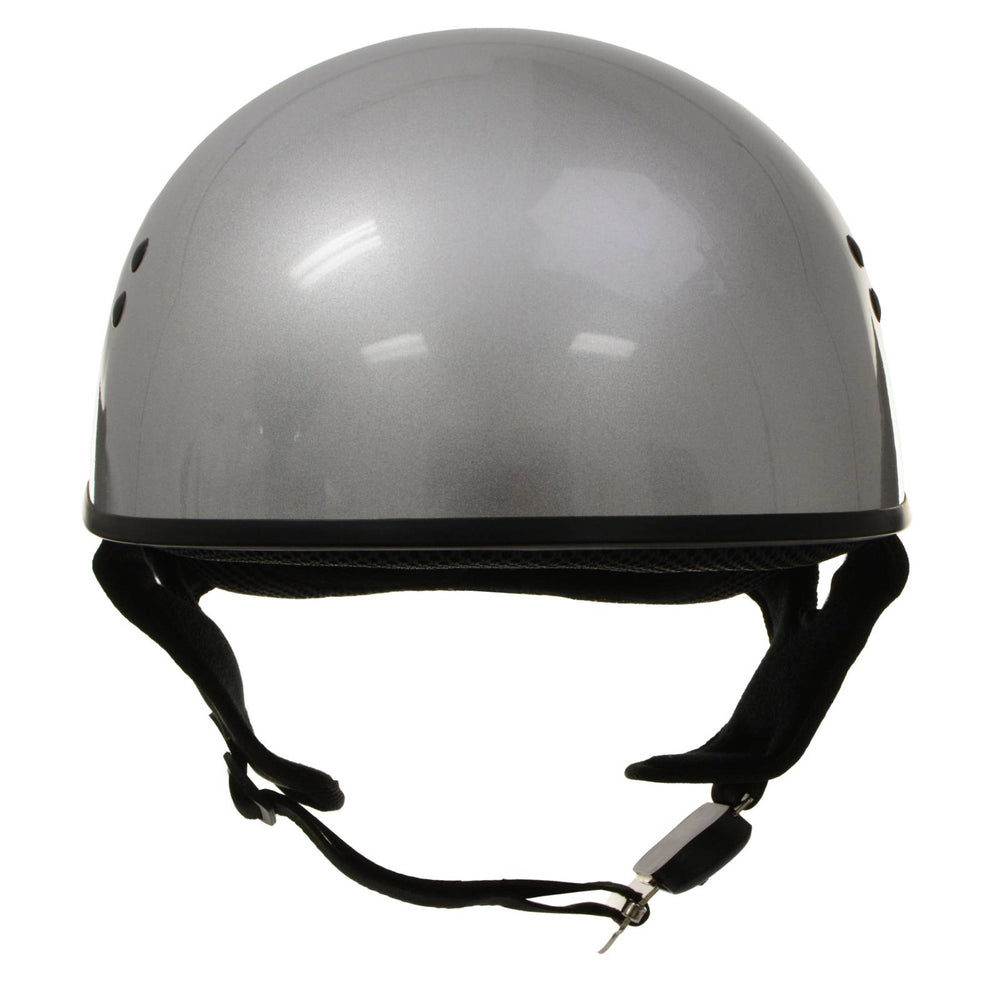 Hot Leathers HLD1050 Glossy Silver Motorcycle DOT Approved Skull Cap Half Helmet Biker