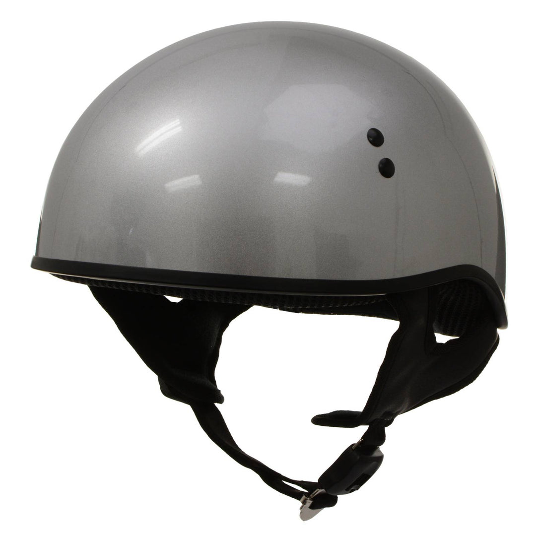 Hot Leathers HLD1050 Glossy Silver Motorcycle DOT Approved Skull Cap Half Helmet Biker